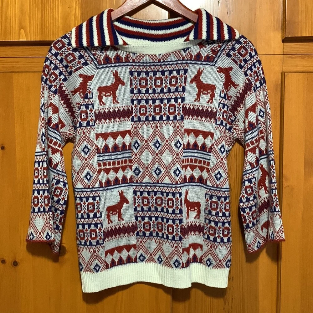 Bobbi Ann of Boston |Handmade Red White & Blue Collared 3/4 Sleeve Vintage Shirt